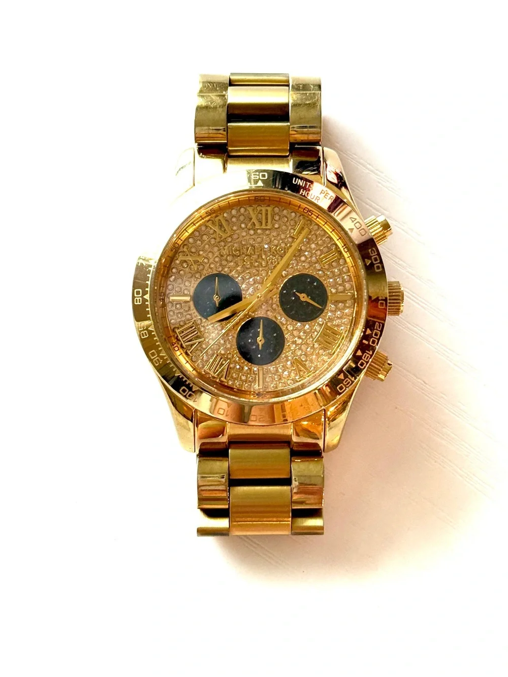 Michael Kors Gold and Black Chronograph Dials Diamond Crystal Dial Watch